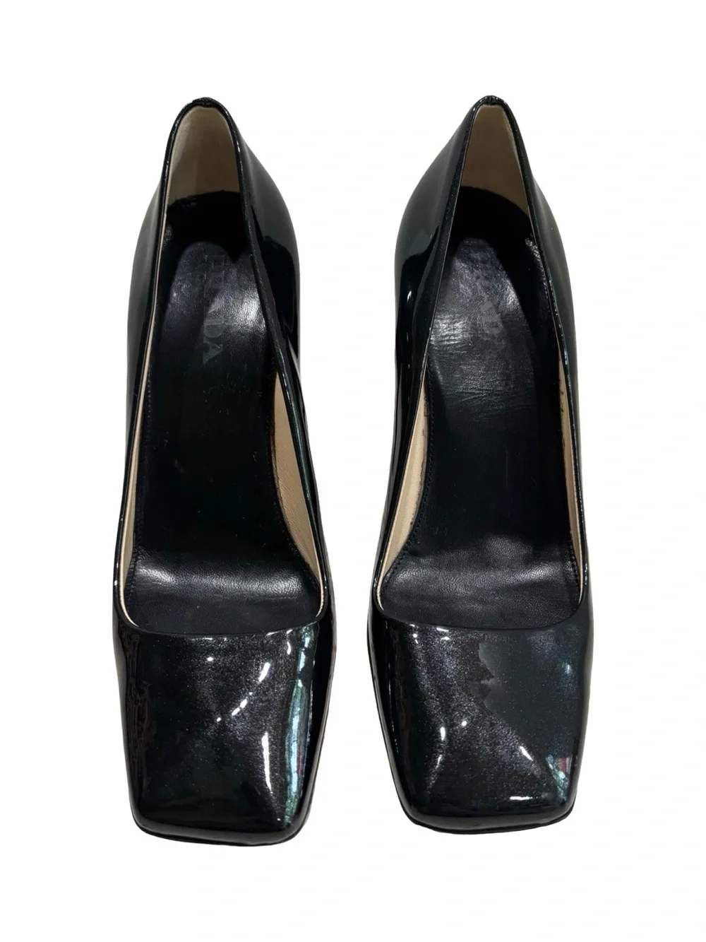 Prada Black Patent Leather Square Toe Pumps